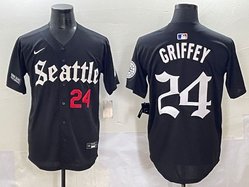 Men 2025 Seattle Mariners #24 Griffey Black Five generations Joint Name Nike MLB Jersey style 7
